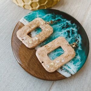 Elegant Gold and Cream Rectangular Earrings